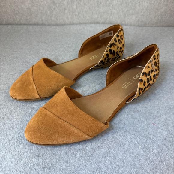 TOMS Tan Leopard Jutti  D'Orsay Suede Flats Slip On Pointed Toe Womens Size 12 - Picture 1 of 12